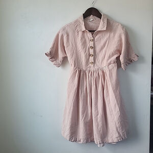 Downeast Modest Dress Women's Button Front Ruffle Sleeves Pink Knee Length XS